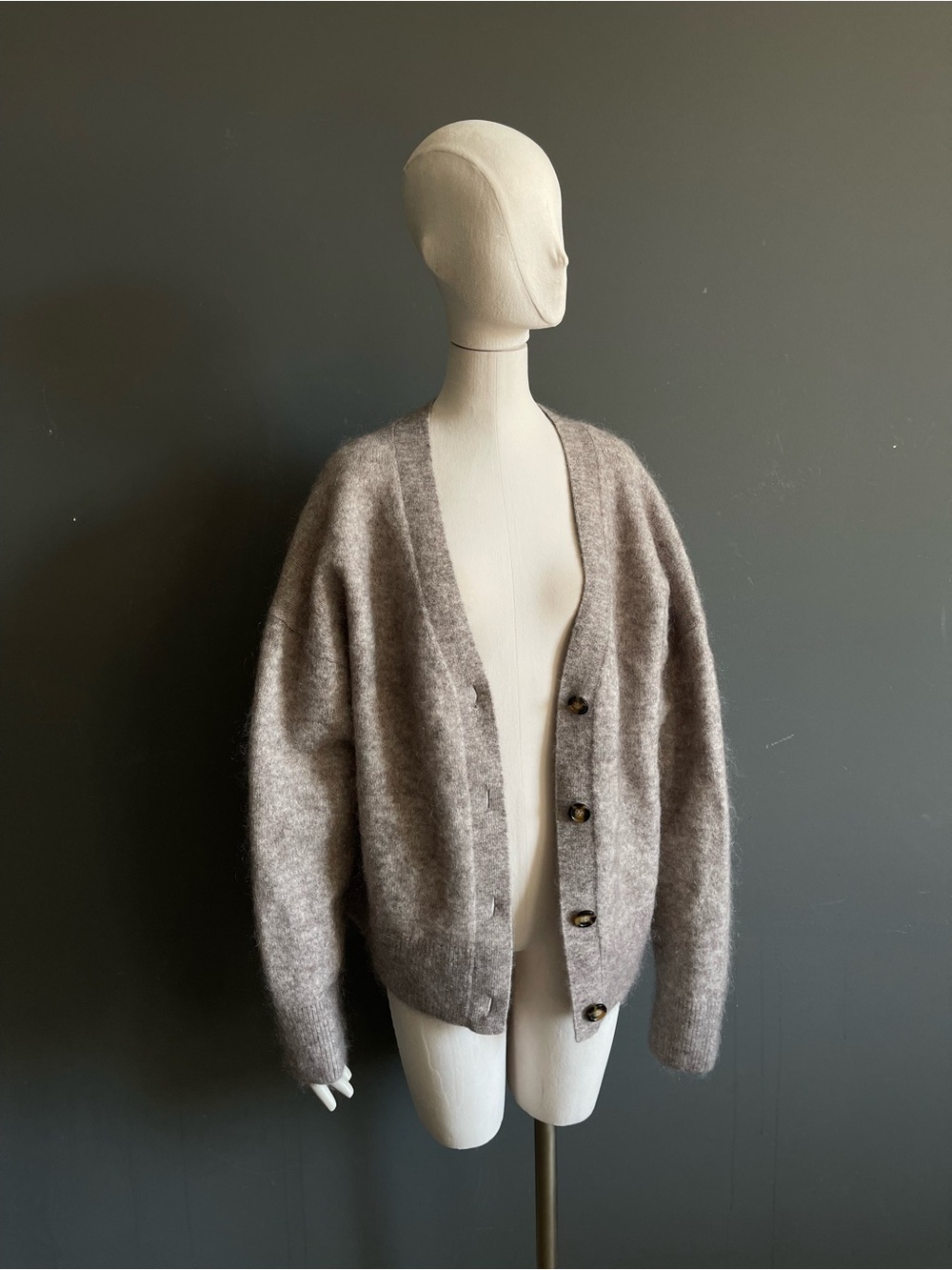 H&M Taupe Fuzzy Button-Front Cardigan